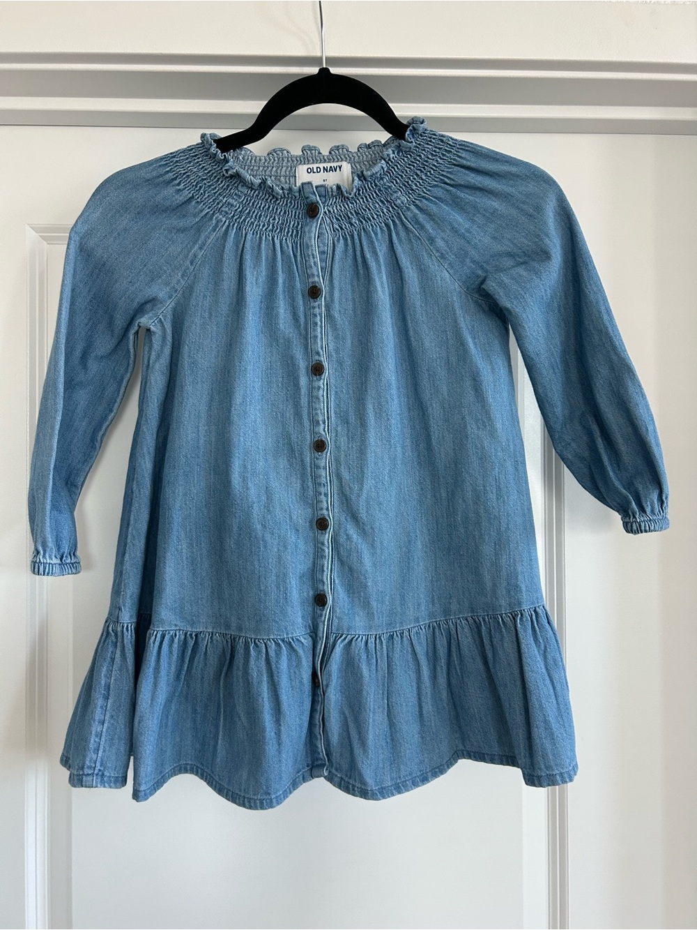 Old Navy Light Blue Denim Button-Down Ruffle-Hem Dress